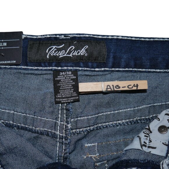 NEW True Luck Slim Fit Jeans Men's Size 34x30 Embroidered Thick Stitch BKE NWT - Picture 6 of 10